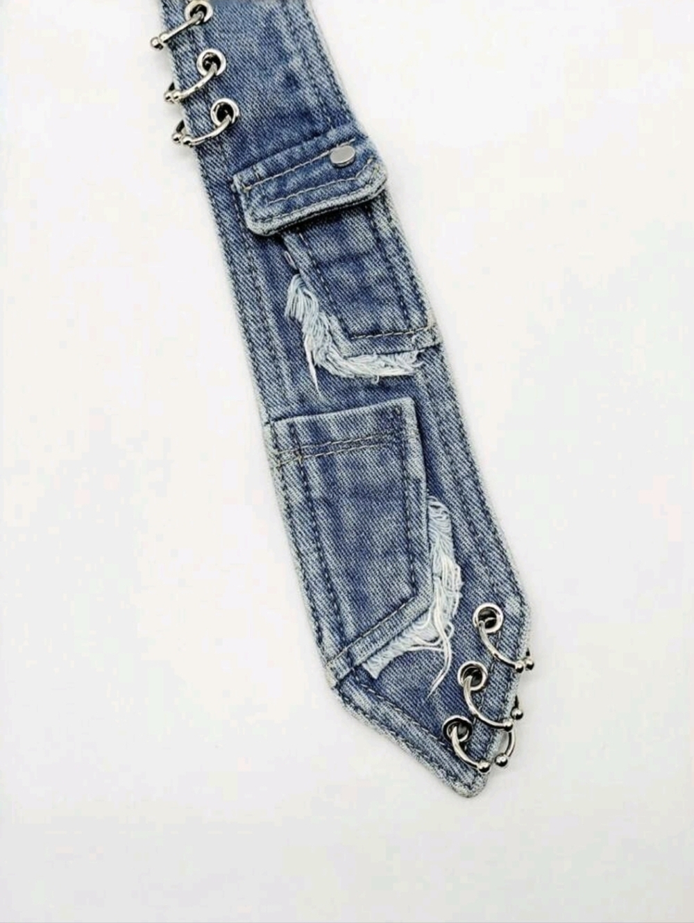 Denim Distressed Tie Necklace ▪︎ Lt Blue ▪︎ Her Tie ▪︎ OSFA - Picture 4 of 10